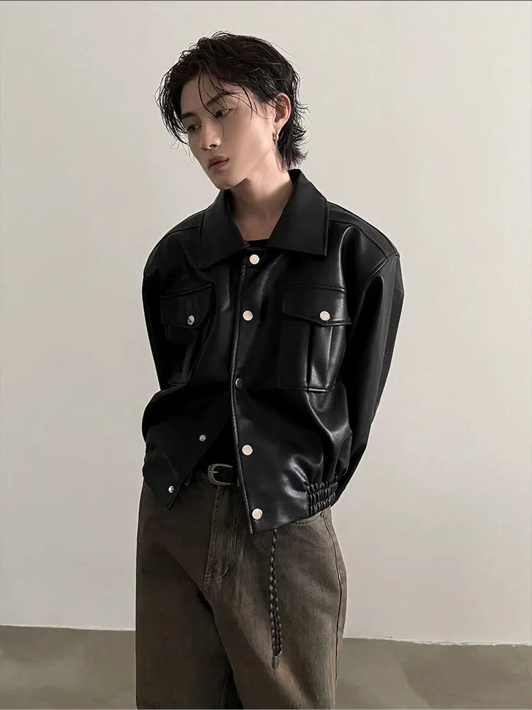 Buttoned Pockets Leather Jacket