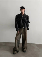 Buttoned Pockets Leather Jacket