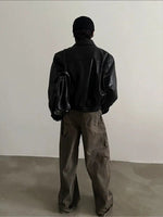 Buttoned Pockets Leather Jacket