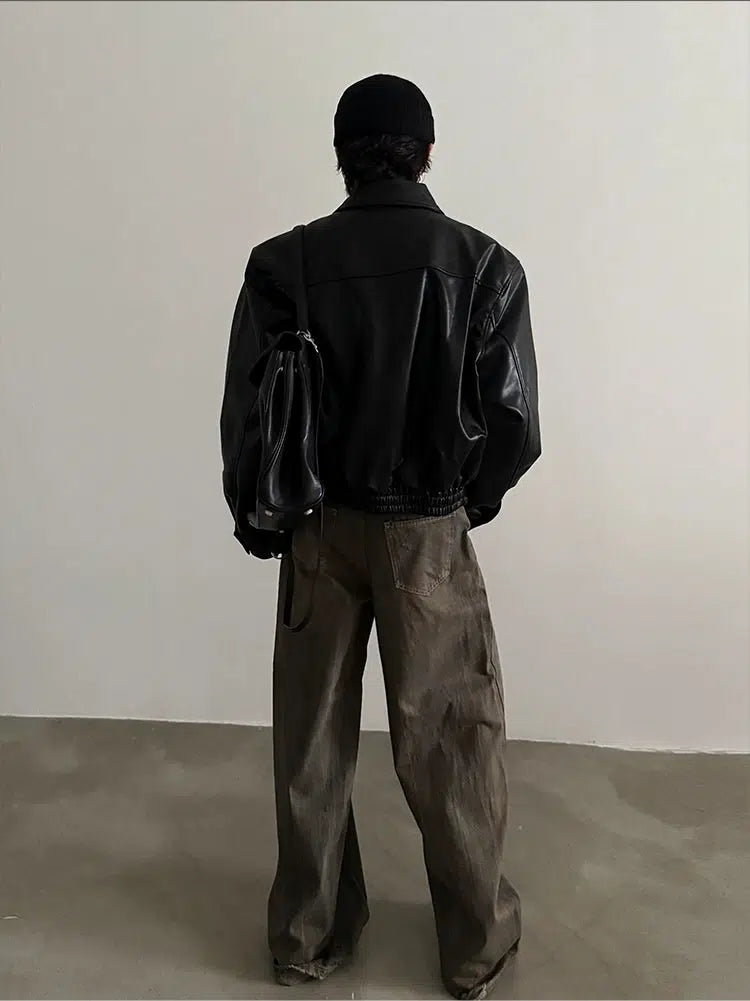 Buttoned Pockets Leather Jacket