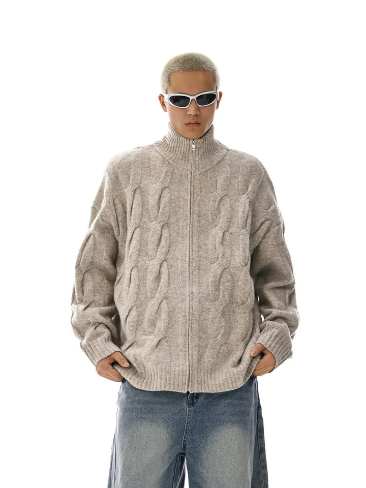 Cable Knit Zip-Up Sweater