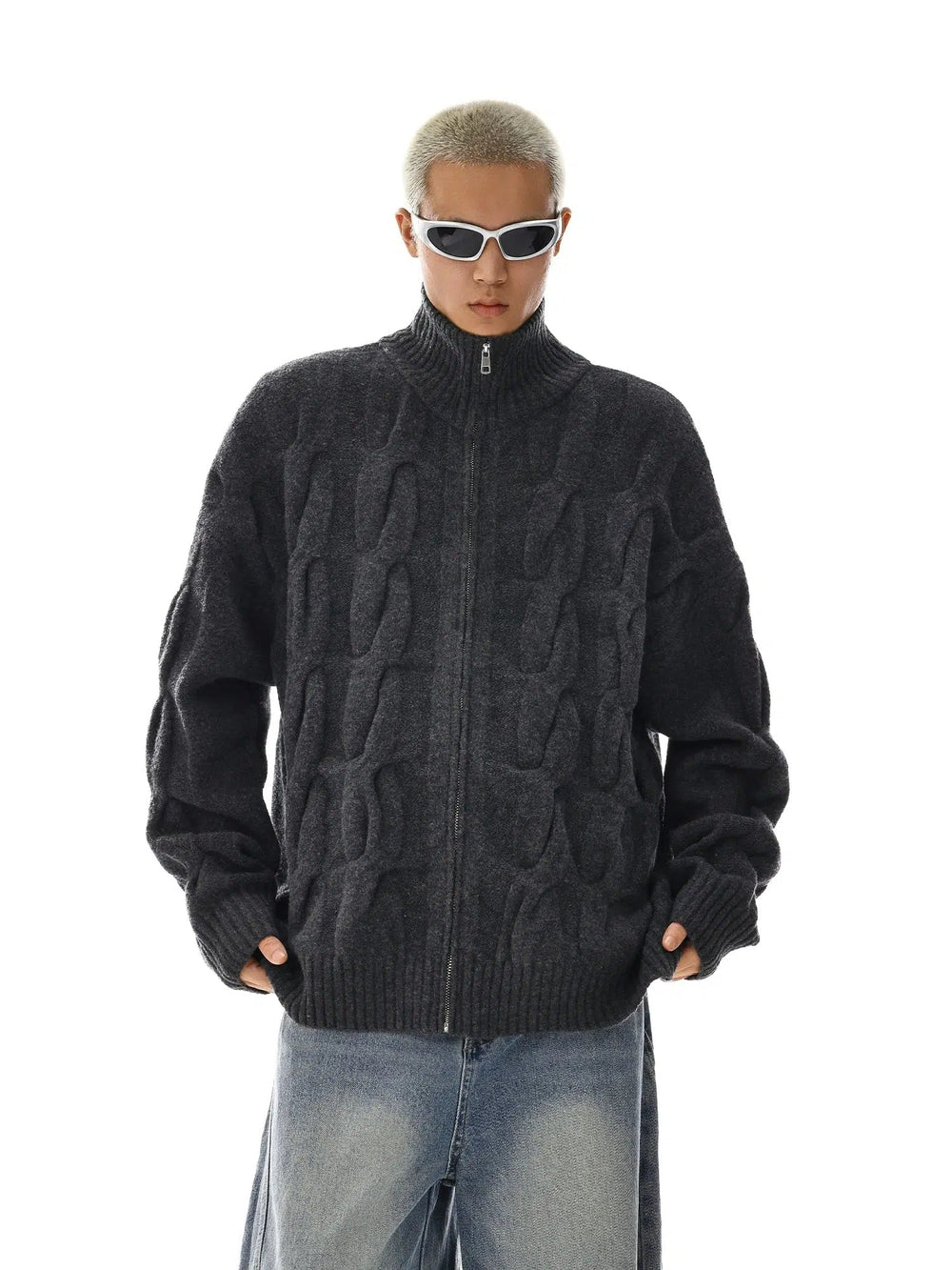 Cable Knitwear Full-Zip Sweater