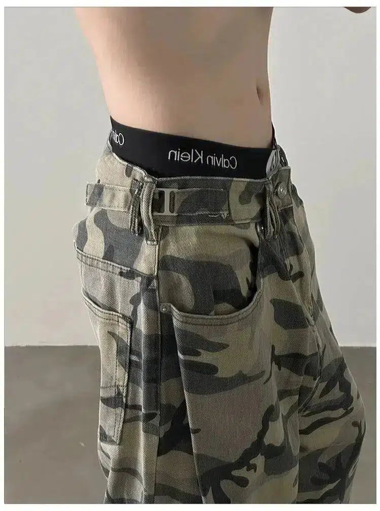 Camo Print Washed Jeans