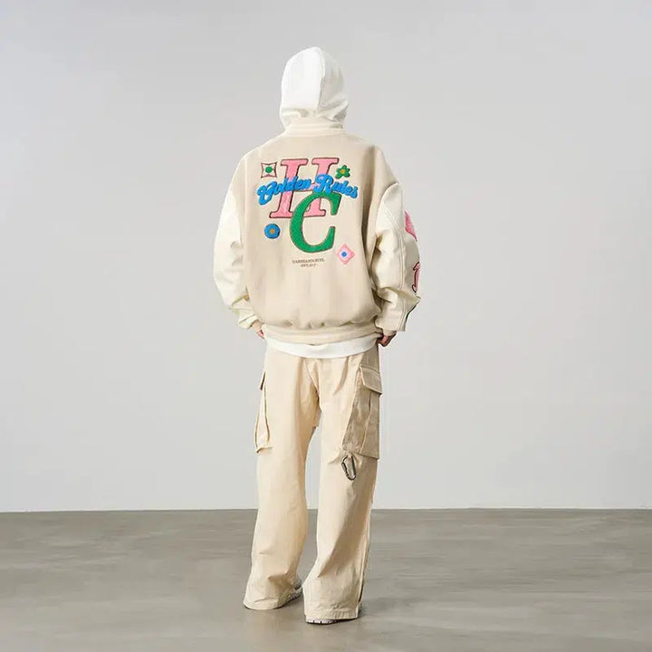 Campus Letter Flower Embroidered Jacket