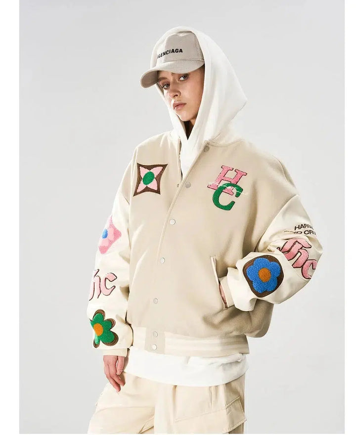 Campus Letter Flower Embroidered Jacket
