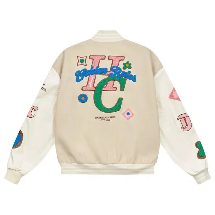 Campus Letter Flower Embroidered Jacket