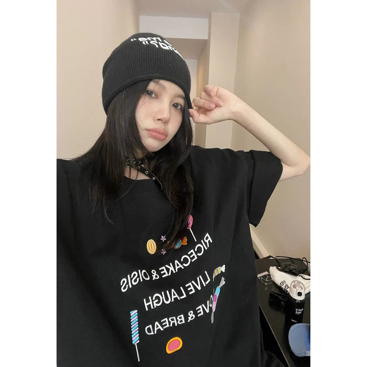 Candy Letters Embroidered Loose T-Shirt