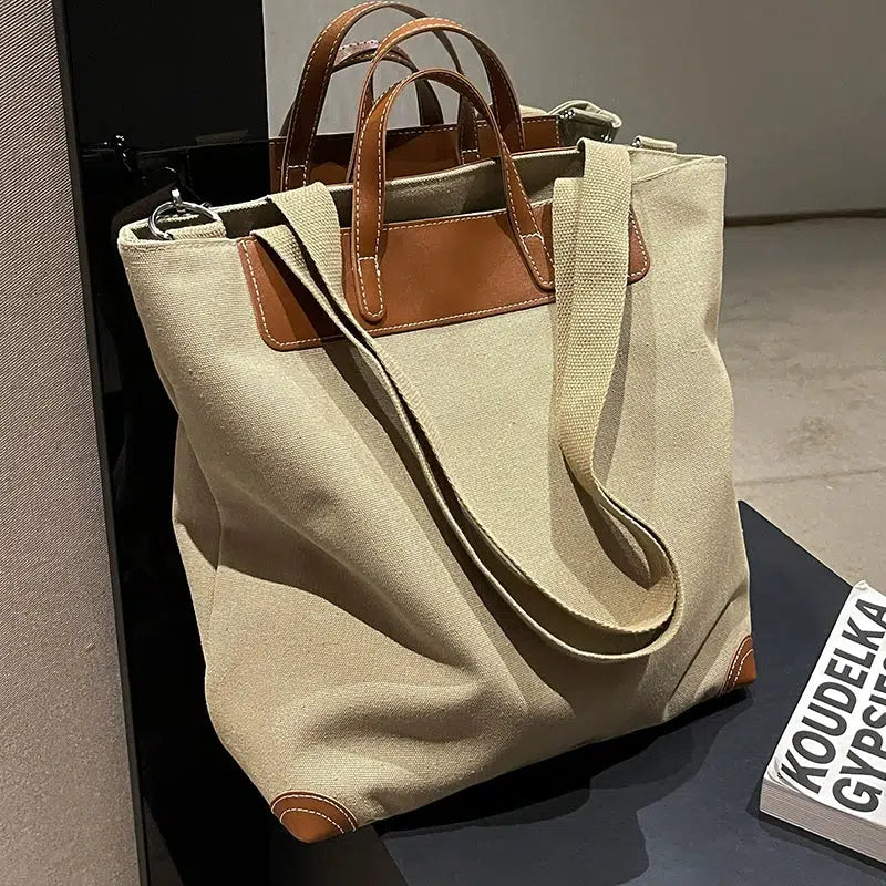 Canvas Leather-Trim Bucket Bag