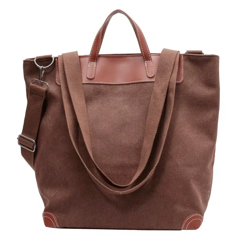 Canvas Leather-Trim Bucket Bag