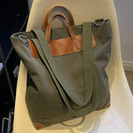 Canvas Leather-Trim Bucket Bag