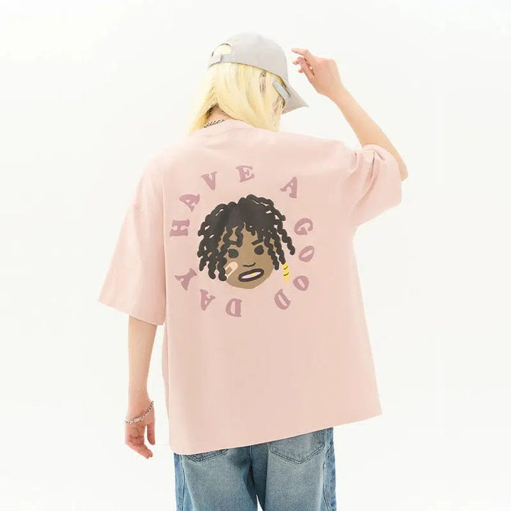 Cartoon Portrait Print T-shirt