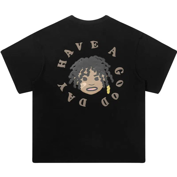Cartoon Portrait Print T-shirt