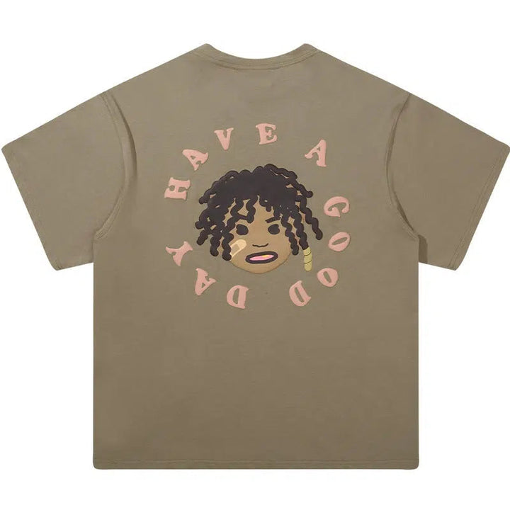 Cartoon Portrait Print T-shirt