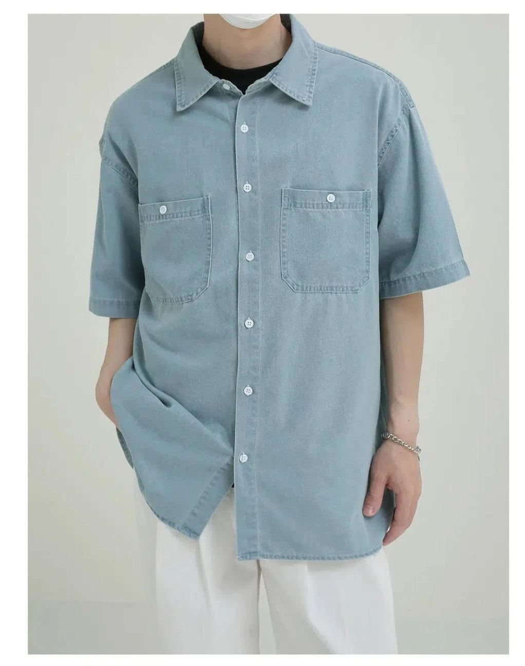 Casual Denim Button-down Shirt with Pockets