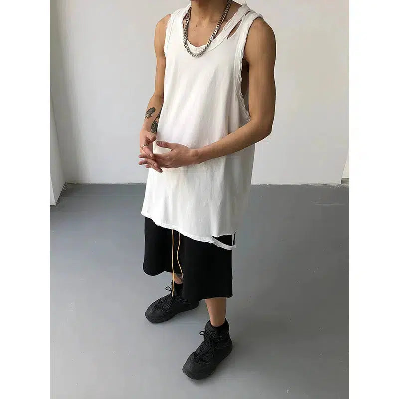 Casual Distressed Longline Vest