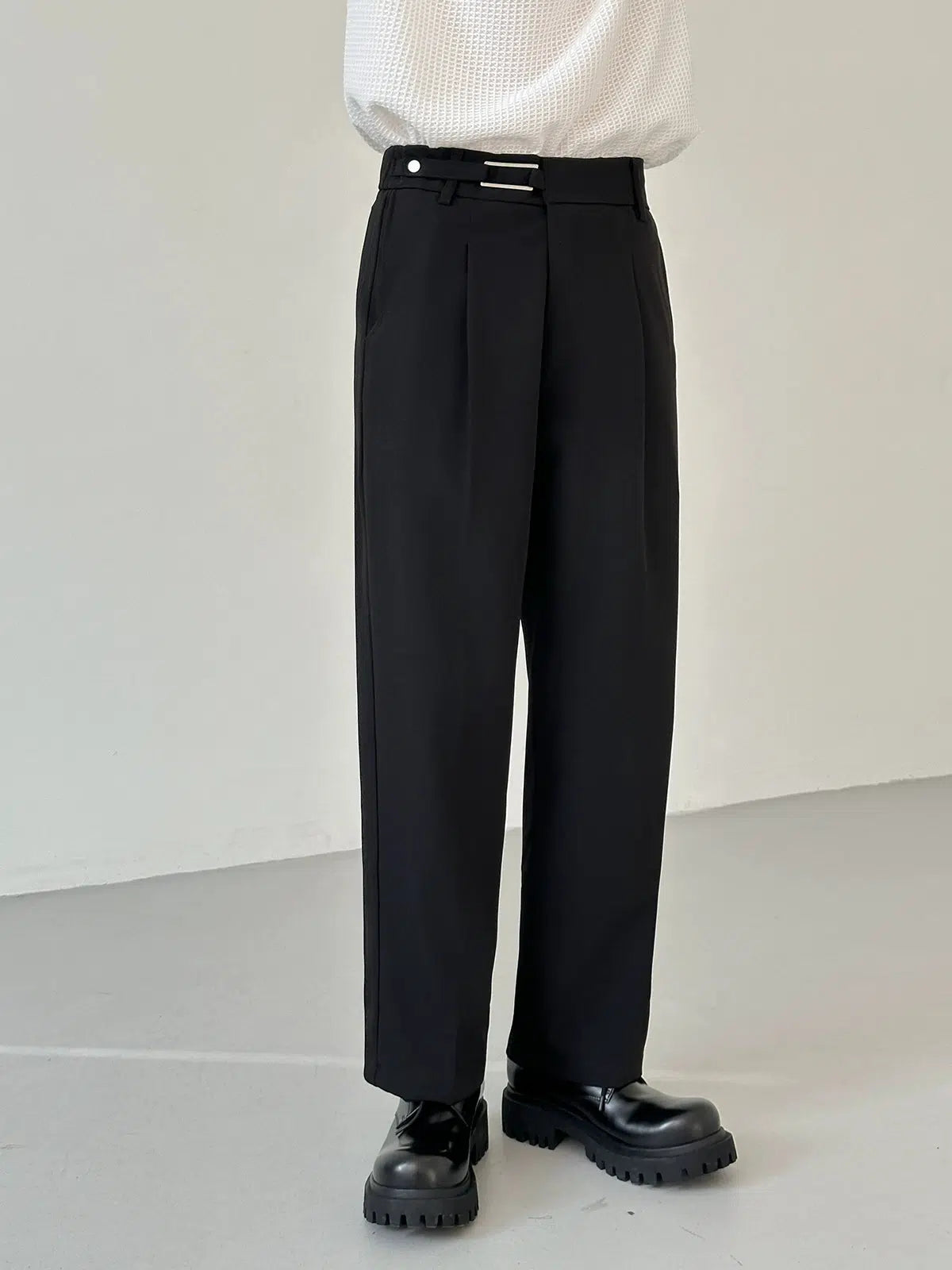 Casual Elastic Waist Suit Straight Pants