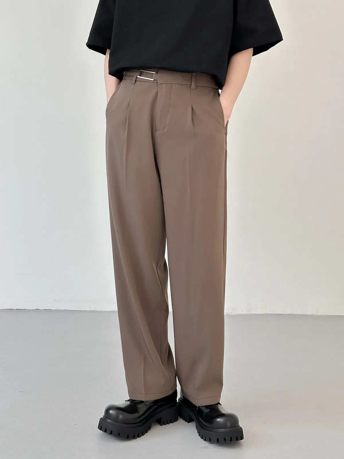 Casual Elastic Waist Suit Straight Pants