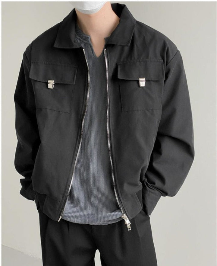Casual Lapel Zipper Short Jacket