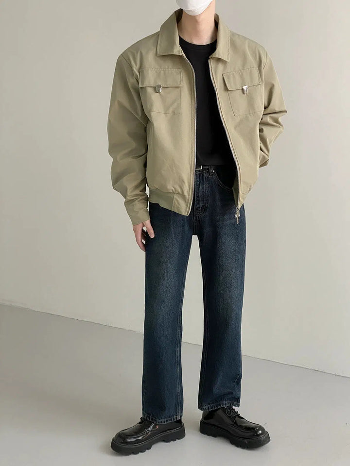 Casual Lapel Zipper Short Jacket