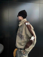 Stitching Button Stand Collar Sweatshirt