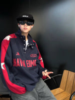 Stitching Button Stand Collar Sweatshirt