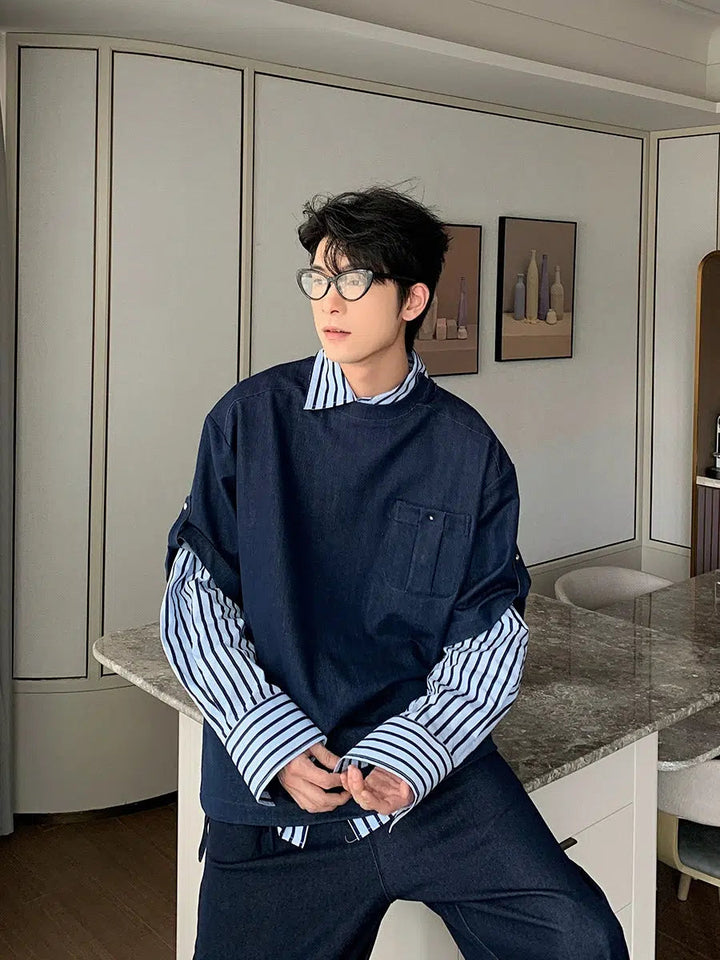 Casual Pocket Striped Sleeves Pullover