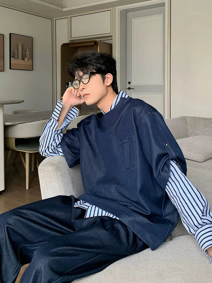 Casual Pocket Striped Sleeves Pullover