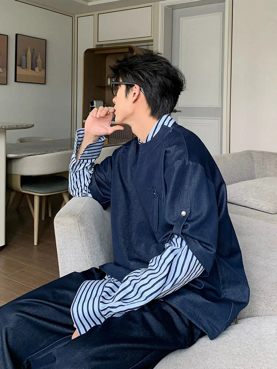 Casual Pocket Striped Sleeves Pullover