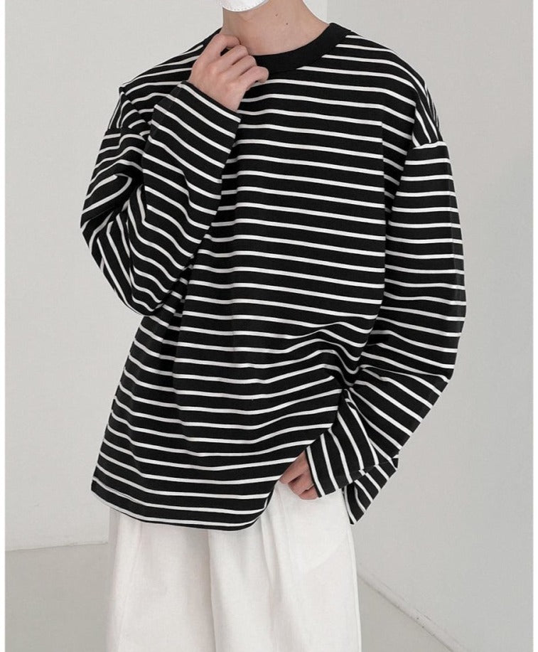 Casual Round Neck Striped Shirt