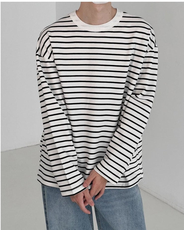 Casual Round Neck Striped Shirt