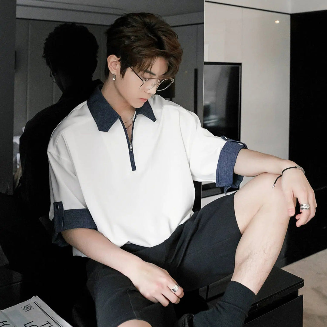 Casual Short Sleeve Polo with Contrast Collar