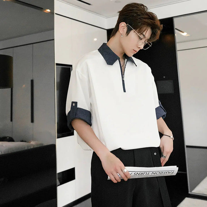 Casual Short Sleeve Polo with Contrast Collar