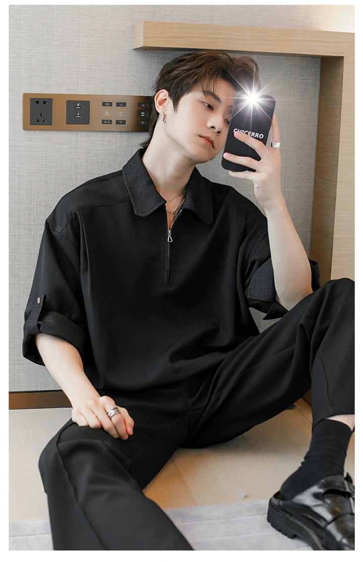 Casual Short Sleeve Polo with Contrast Collar