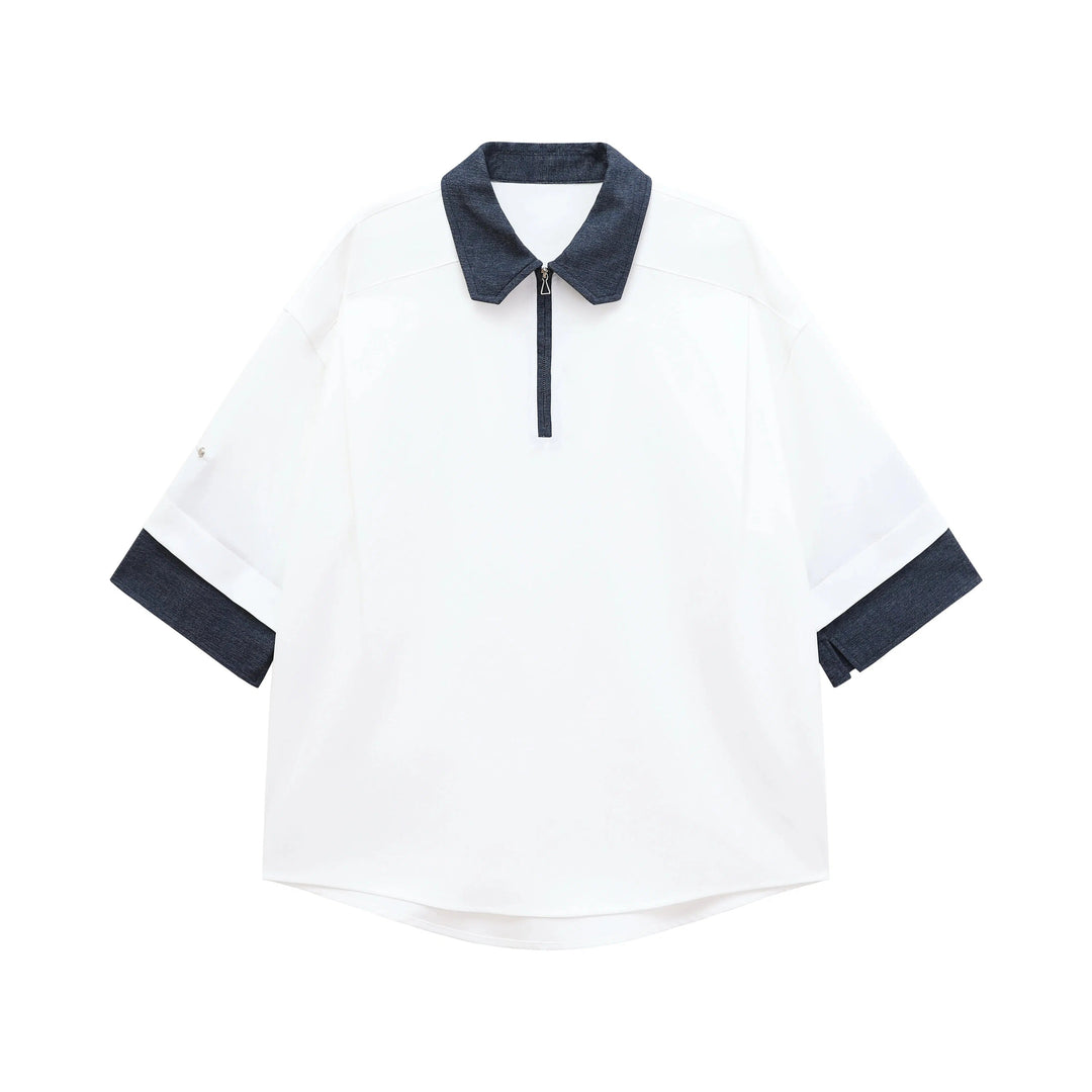 Casual Short Sleeve Polo with Contrast Collar