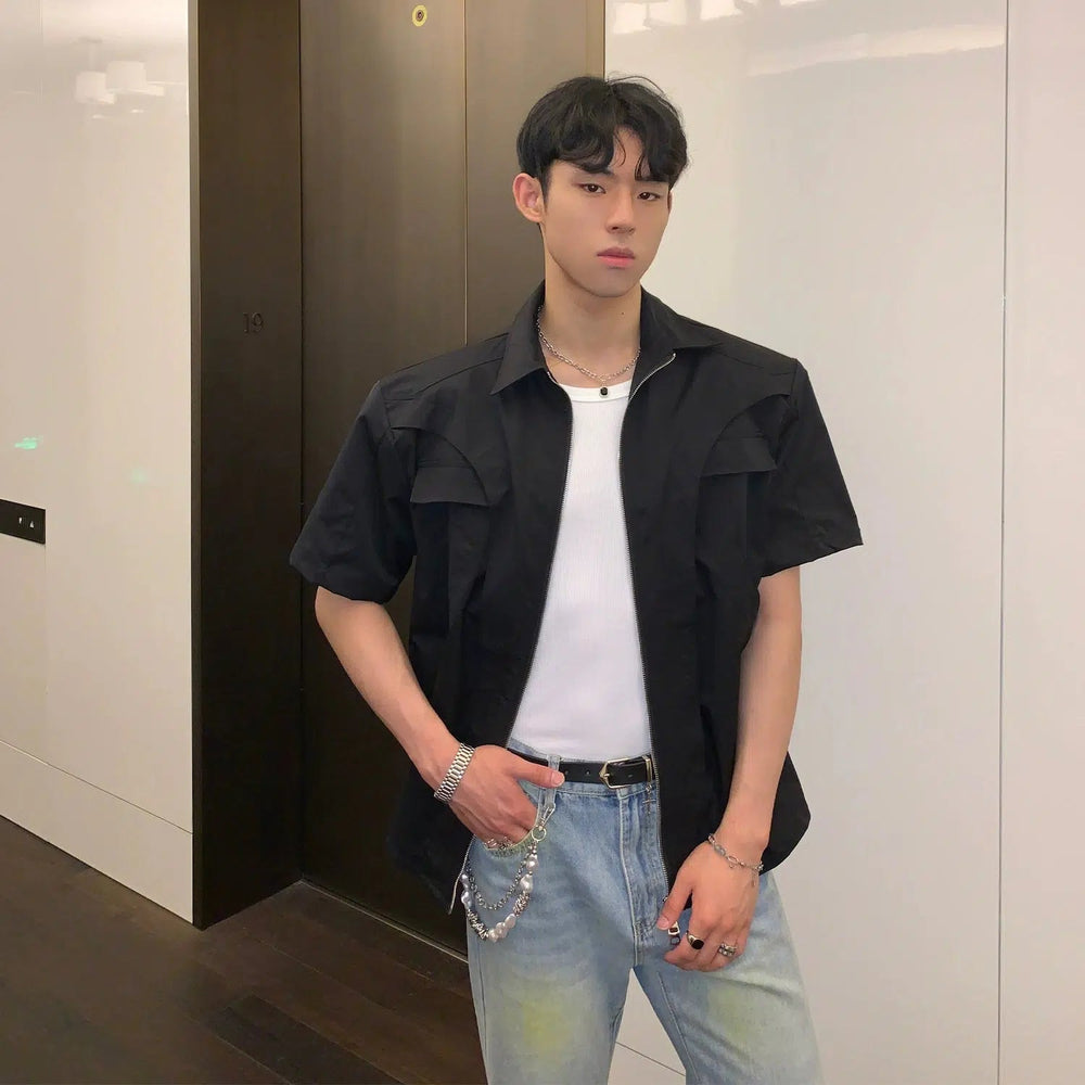 Casual Short-Sleeve Zipper Shirt