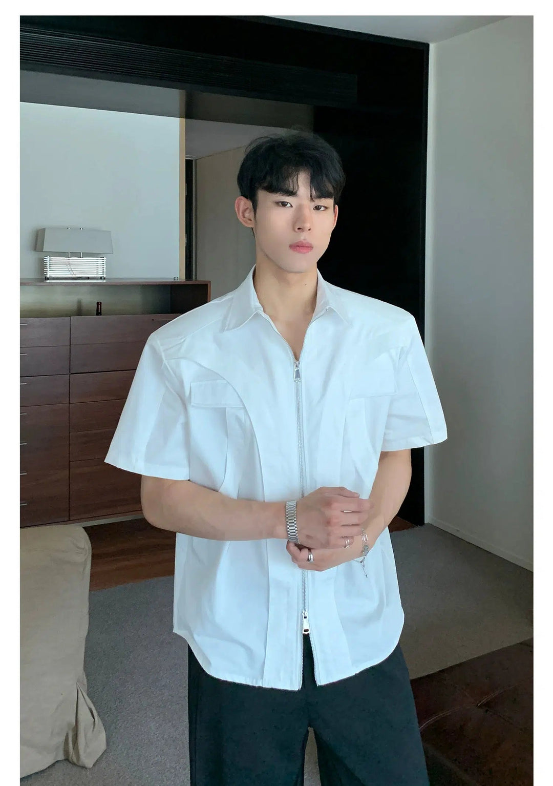 Casual Short-Sleeve Zipper Shirt