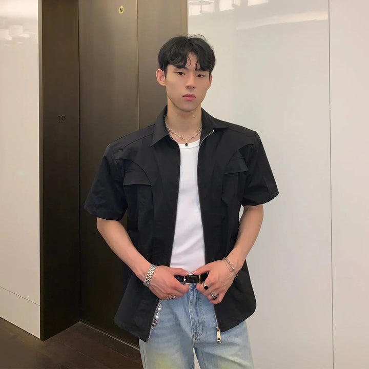 Casual Short-Sleeve Zipper Shirt