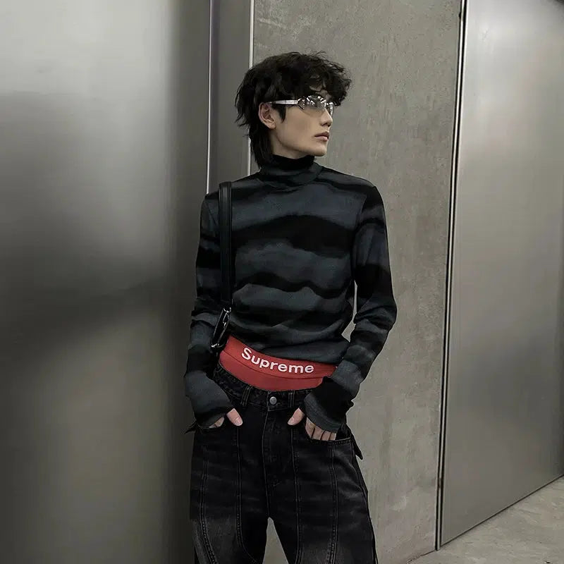 Casual Striped Turtleneck T-Shirt