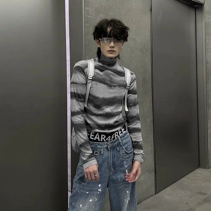 Casual Striped Turtleneck T-Shirt