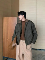 Pu Leather Suede-Collar Jacket