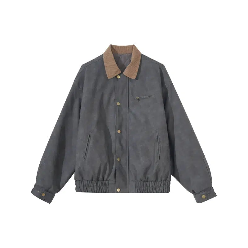 Pu Leather Suede-Collar Jacket