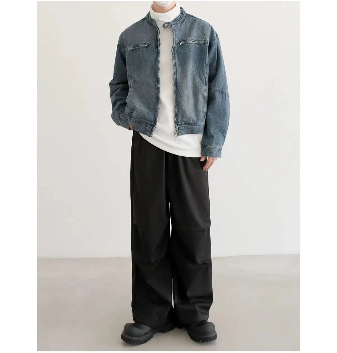 Casual Zip Front Denim Jacket