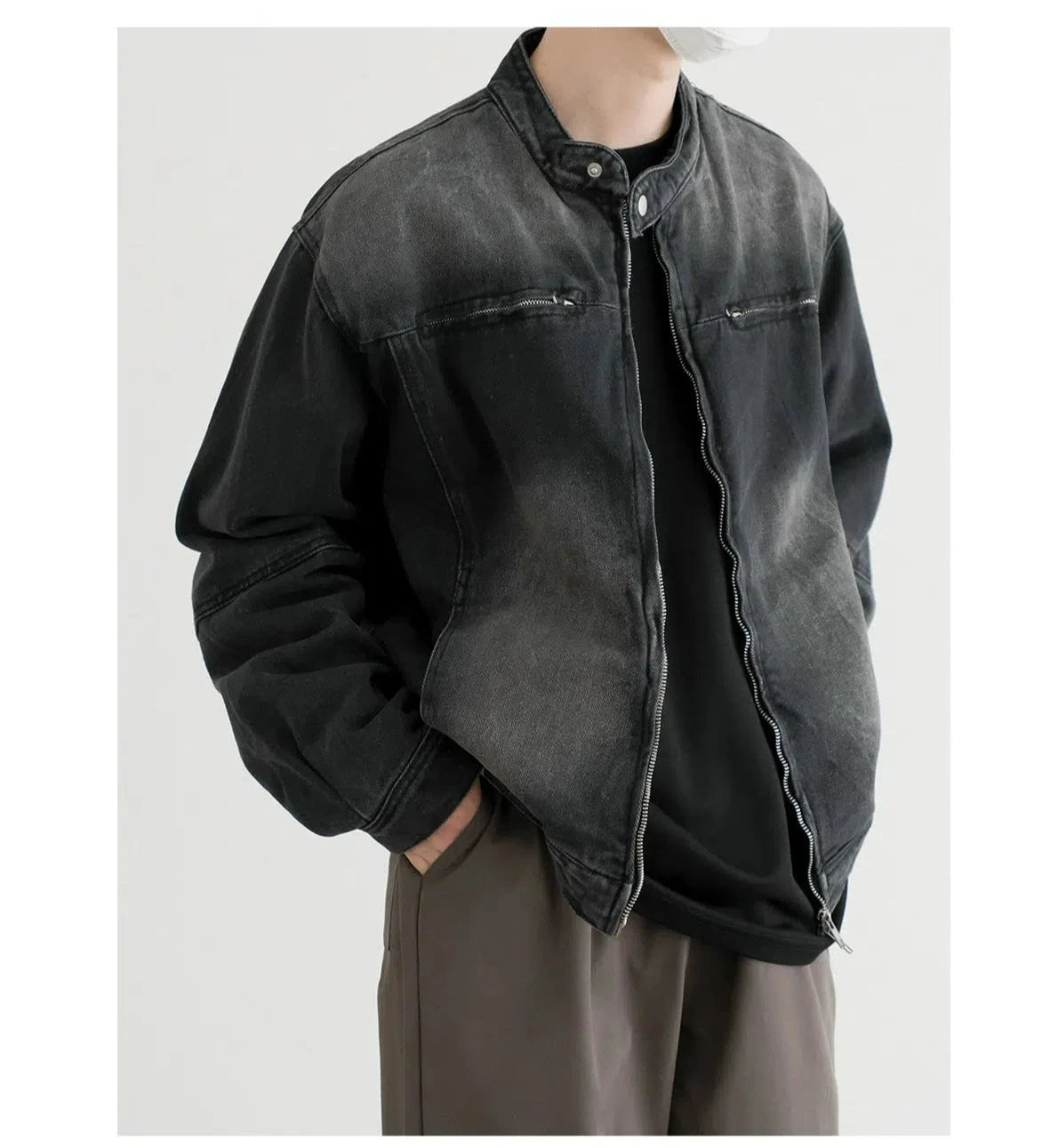 Casual Zip Front Denim Jacket