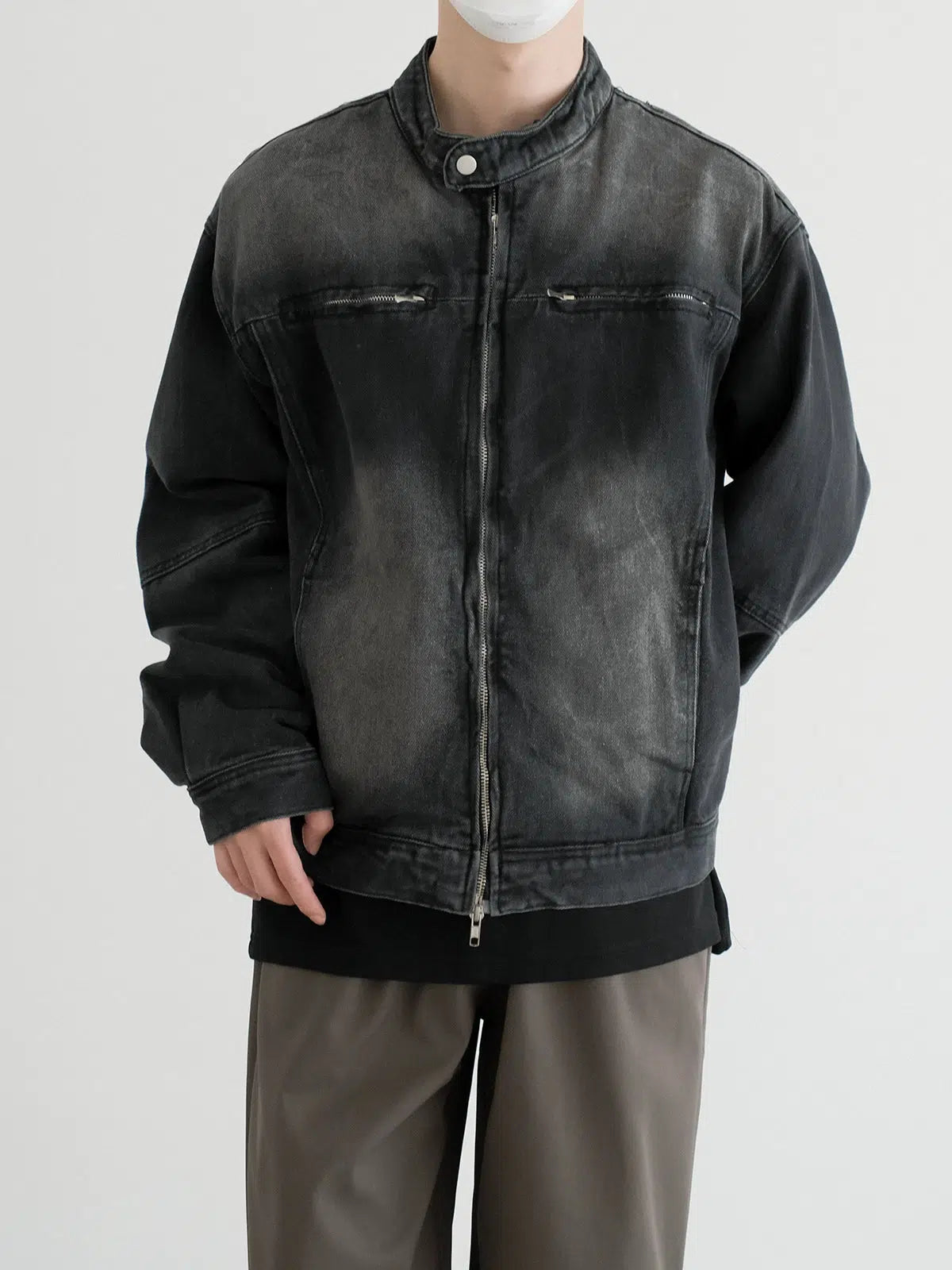 Casual Zip Front Denim Jacket