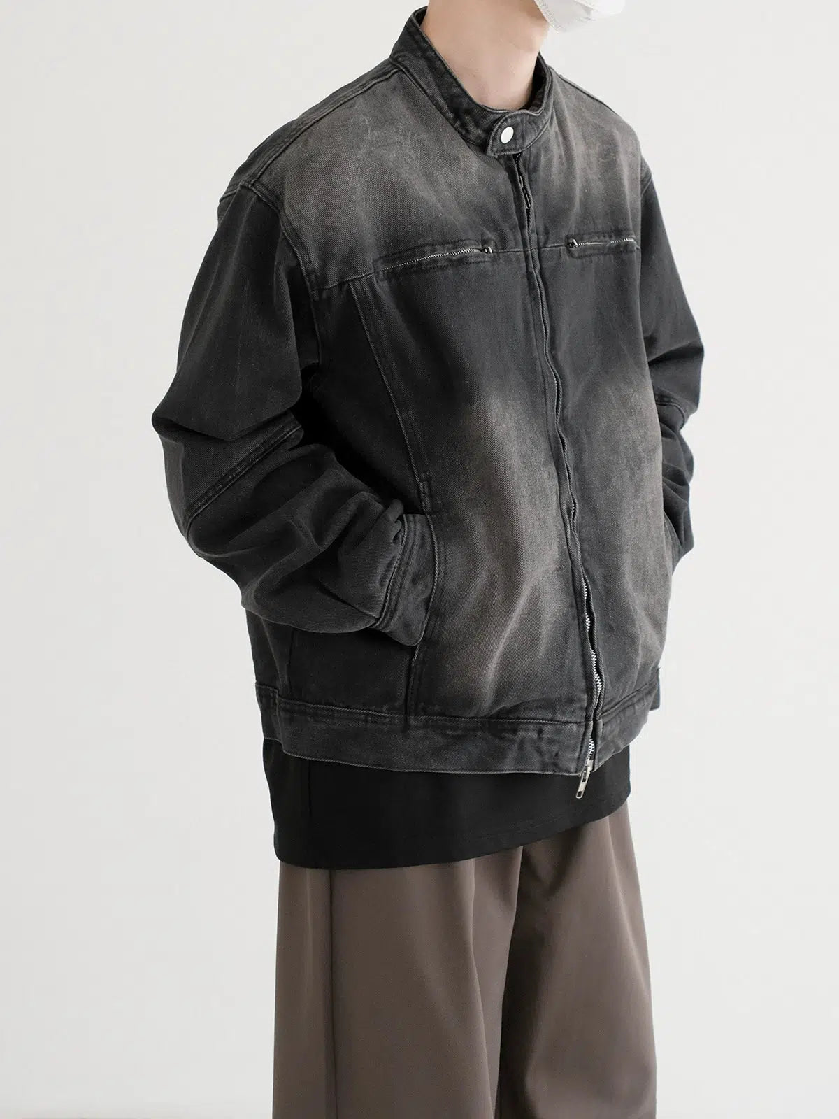 Casual Zip Front Denim Jacket