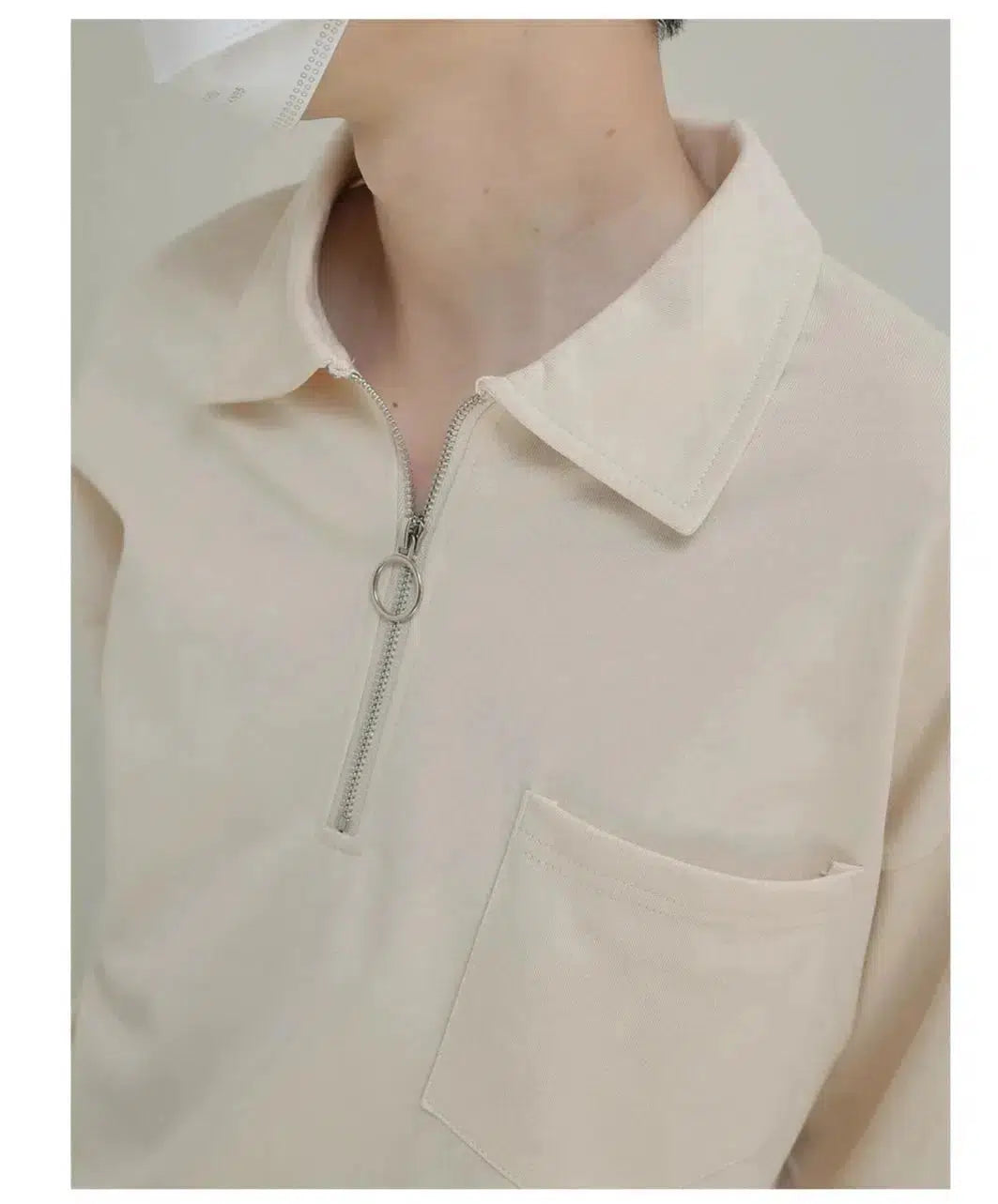 Casual Zip-Up Polo Shirt with Chest Pocket