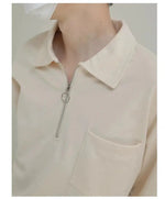 Casual Zip-Up Polo Shirt with Chest Pocket