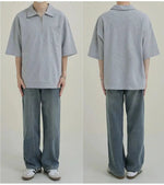 Casual Zip-Up Polo Shirt with Chest Pocket