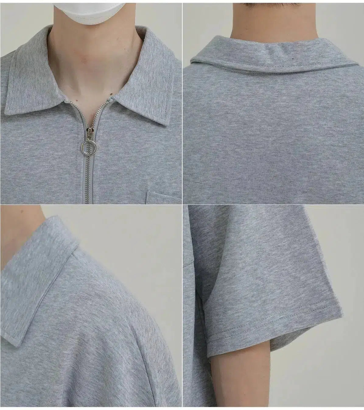 Casual Zip-Up Polo Shirt with Chest Pocket