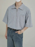 Casual Zip-Up Polo Shirt with Chest Pocket